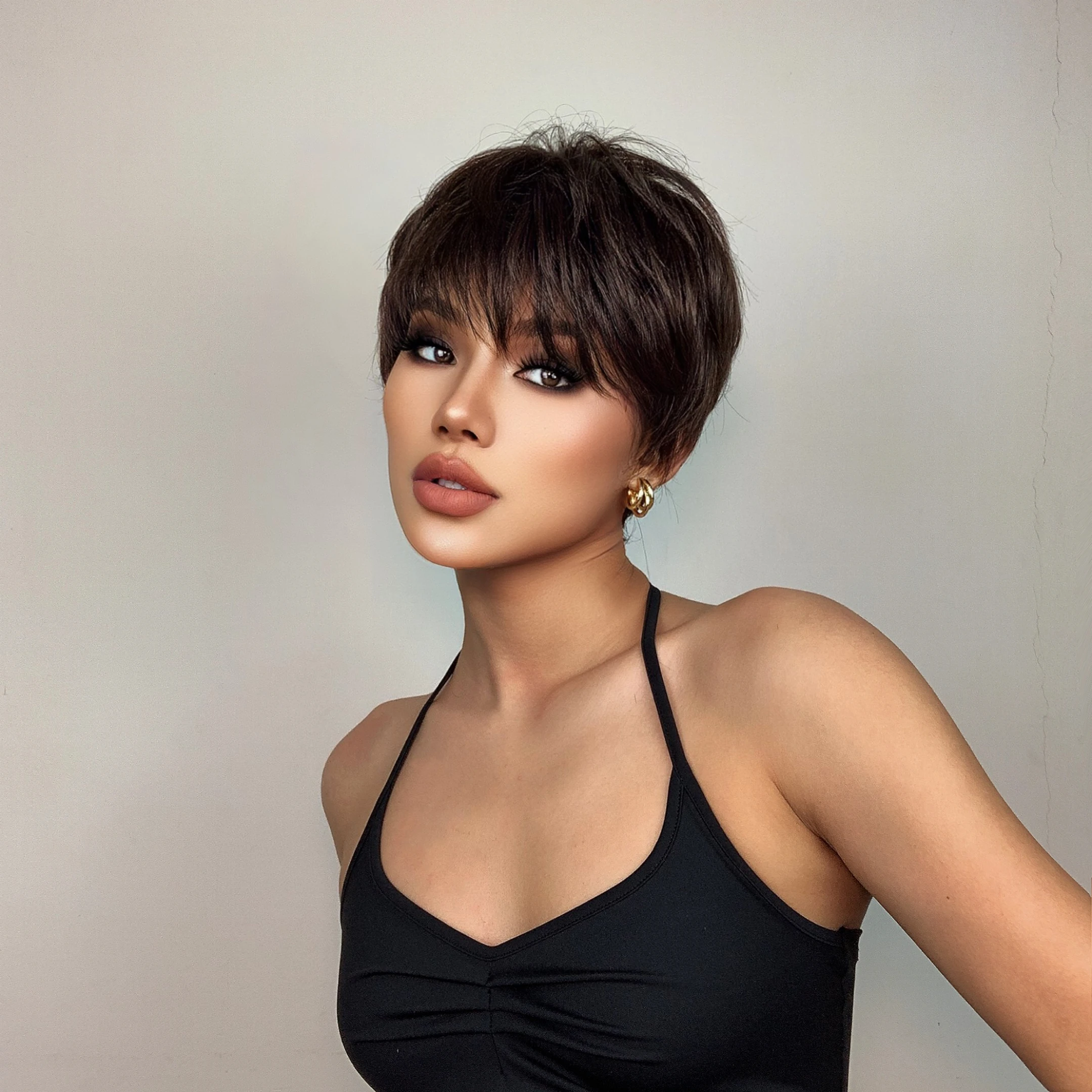 EASIHAIR Short Synthetic Wigs Dark Brown with Bangs Short Hair for Women Daily Natural Hair Wig Heat Resistant Cosplay Wigs