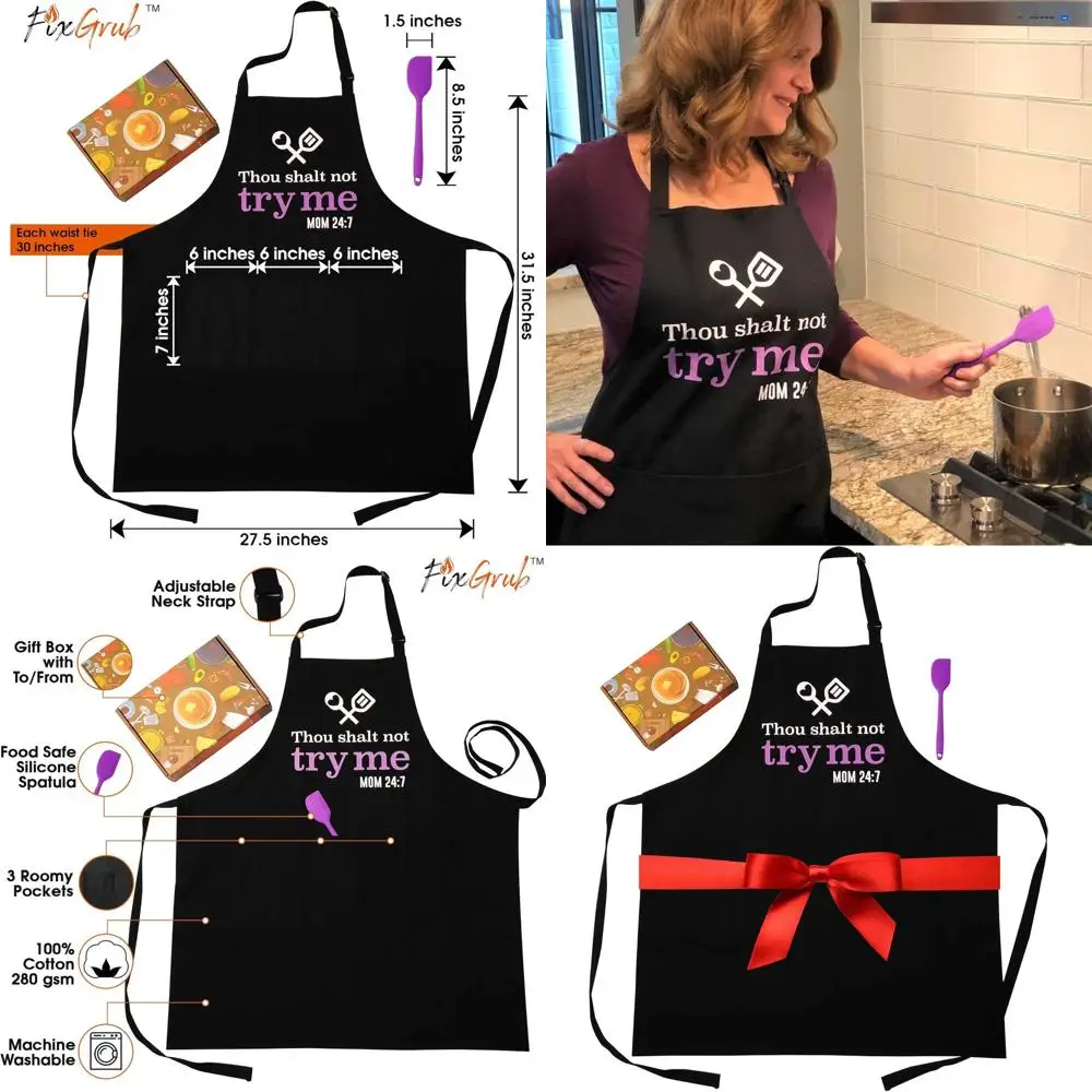 

Cute Mom's Day Apron with Spatula & Gift Box, 3 Pockets, Hilarious Kitchen Wear, Perfect Mother's Day Present