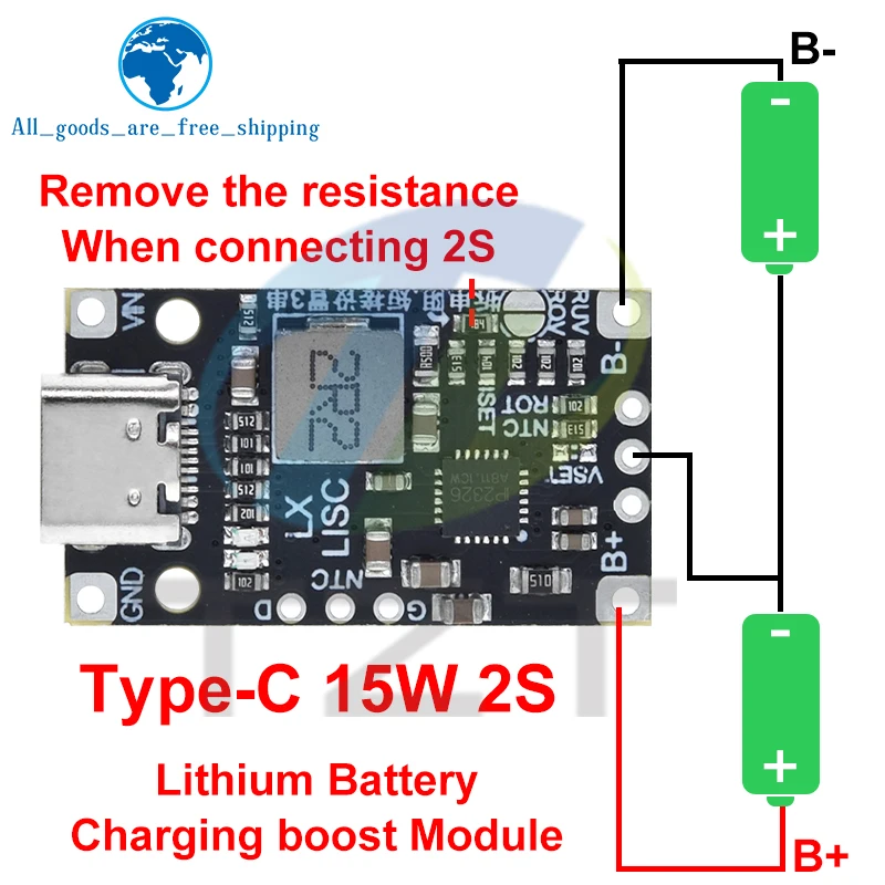 Type-C USB 2/3S BMS 15W 8.4V 12.6V 1.5A Lithium Battery Charging Boost Module With Balanced Support Fast Charge With Indicator