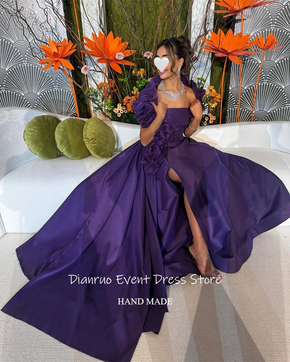 Dianruo Вечерние платья с высоким разрезом и оборками без бретелек, красные атласные платья для гостей Аравии, высокое качество Abendkleider Dubai по индивидуальному заказу