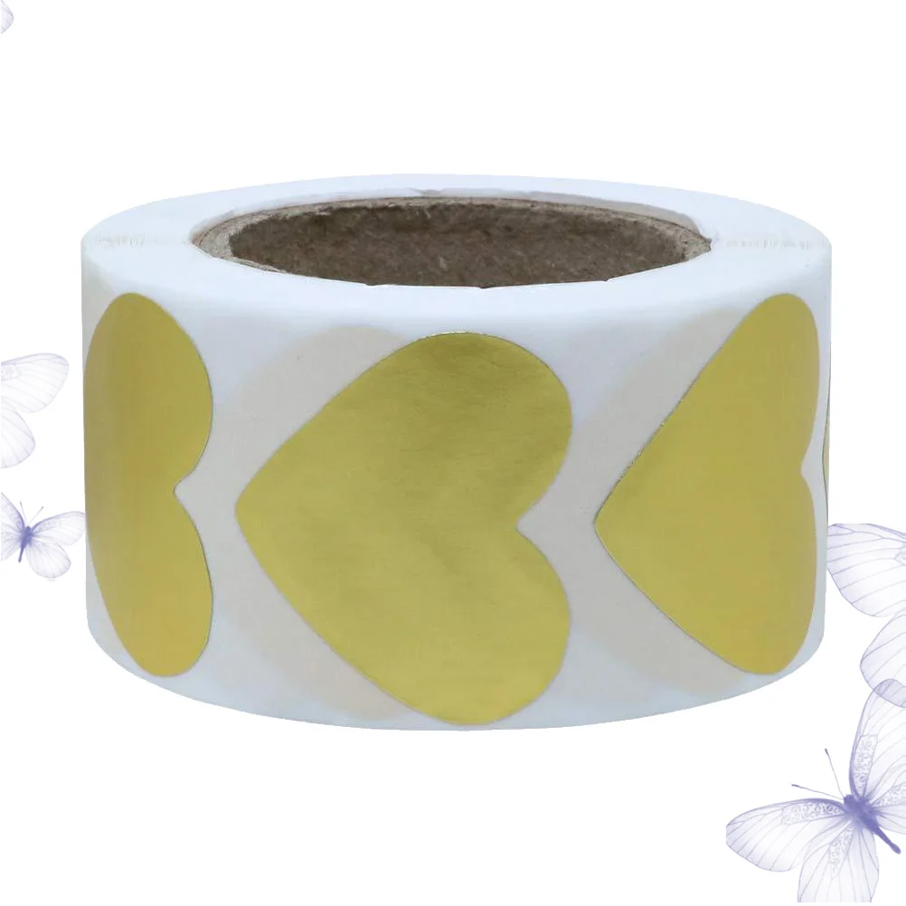 500Pcs Golden Heart Shape Stickers Premium Paper Adhesive Labels for Cookies Candy Bags Bakery Thank You Stickers