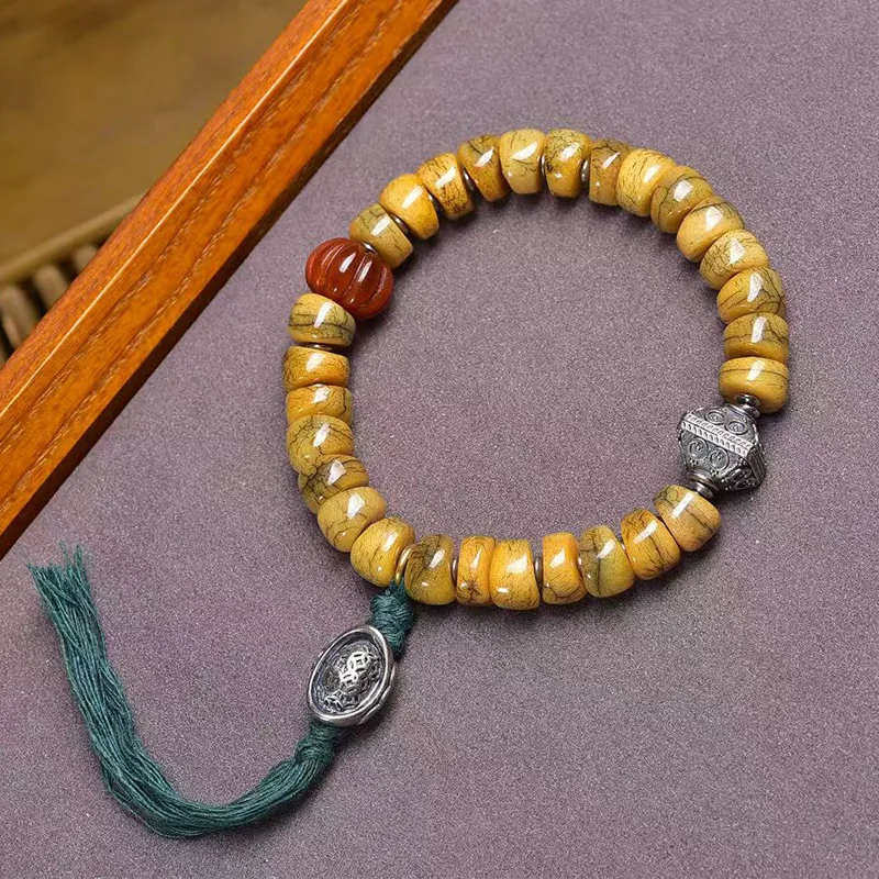 

Backflow Bone Large Intestine Beads Bracelet Single Circle Tibetan Red Agate Pseudo-Ginseng Silver Turquoise Accessories