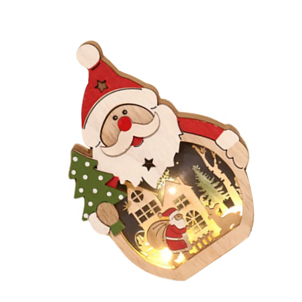 

1pc LED Santa Figurine Christmas Decor Desktop Lamp Wooden Luminous Decor Xmas Ornament Luminous Festive Home Party