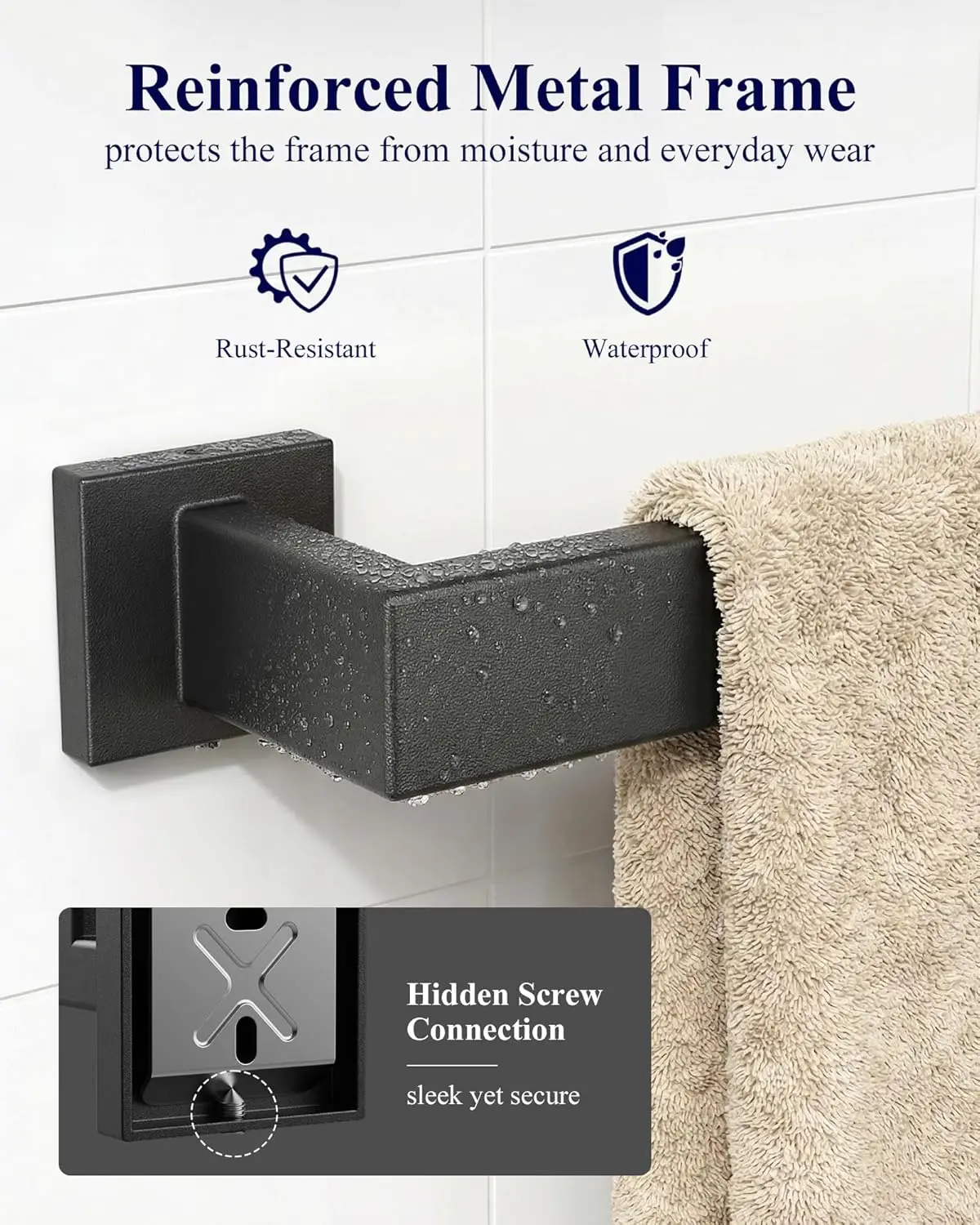 Nickel Steel Matte Black Bathroom Accessories Anti-rust Towel Rack Wall-mounted 16-inch Towel Bar Toilet Paper Rack