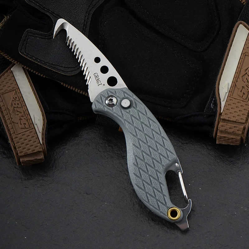 Imagem -03 - Gragi-bolso Facas Keychain Presente Gancho Serrilhado Cortador de Corda Faca Pacote Portátil Express Uso Diário Outdoor Survival Tool Edc