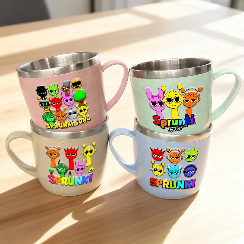 

Sprunki Series Small Stainless Steel Cups Cute Oren Juice Milk Drink Water Cup for Home Tumbler Double Layer Anti-scalding Gift