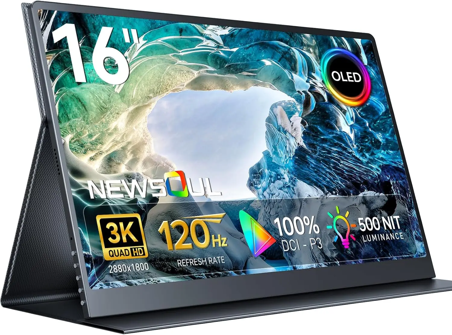 

16" OLED Portable Monitor, Laptop Screen Extender 3K 2880x1800 120Hz 0.1ms Response, 500 Nits Brightness, 100000:1 Contrast