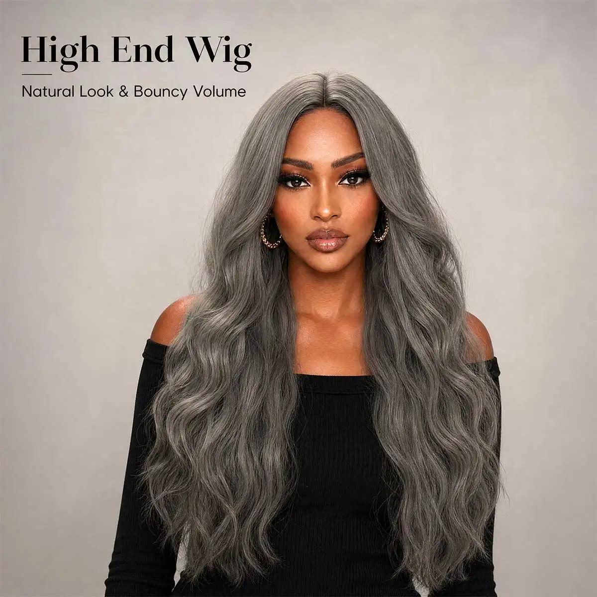 Silver Gray Long Wavy Wig, Natural Middle Part Synthetic Wig for Women Halloween Costume Club Dating Wear
