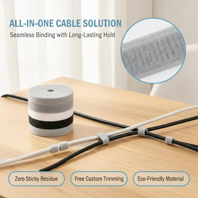 Nylon Cable Tie Free Cut Wire Organizer Tape 1/3/5 Meters 1 Roll Adjustable Binding Strap for Home Office DIY Use