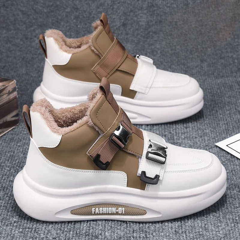 Korean Style Men's Winter Cotton Boots High Top Thickened Fleece Lined Youth Sport Casual Warm Trendy Shoes