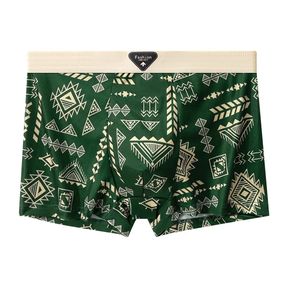 1pc Men Retro Ethnic Print Boxer Shorts Breathable Underwear Comfortable Elastic Mid Rise Trunk Bulge Pouch Lingerie