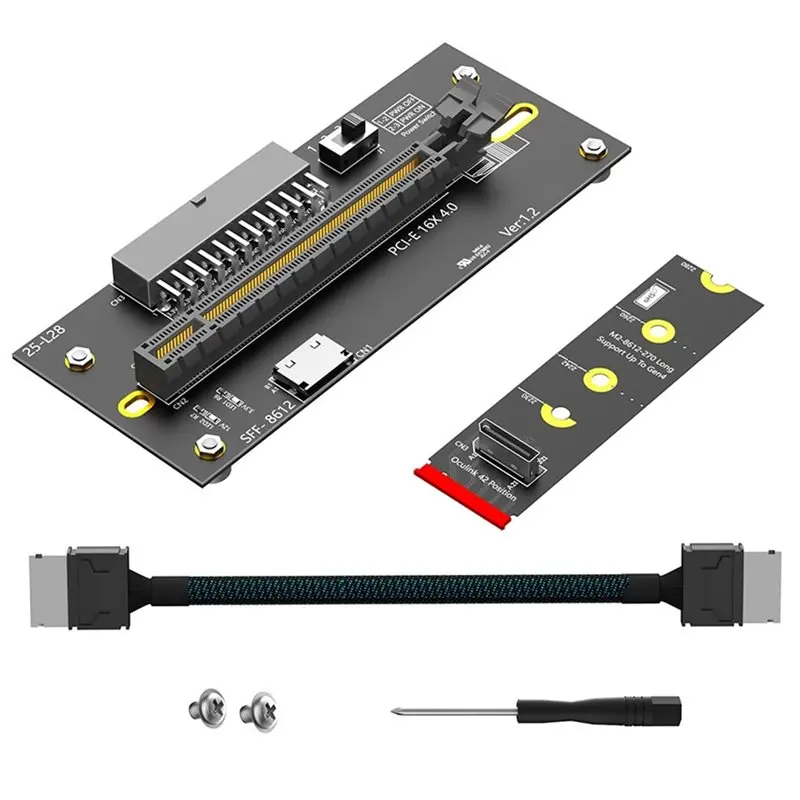 ABIJ-M 2 To PCIE 4.0 X16 Riser Cable With Oculink SFF-8612/8611 32G/Bps Support For M2 SSD M-Key 2242 2260 2280 PWR ATX 24PIN Po