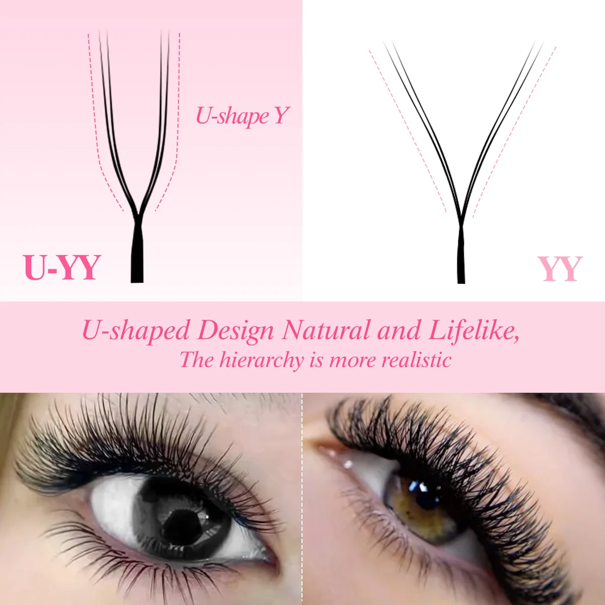 ARISON-pestañas YY en forma de U, extensión de pestañas de doble punta, ventiladores de volumen prefabricados 2D-Y, pestañas postizas, pestañas de visón ultra suaves con luz de plumas
