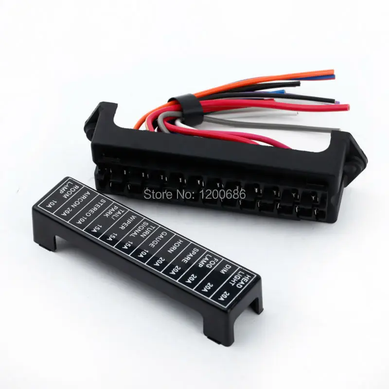 12 Way DC 12V Volt Fuse Box 24V 32V Circuit Trailer Auto Blade Fuse Box Block Holder ATC ATO 2-input 12-ouput Cable Assemblies
