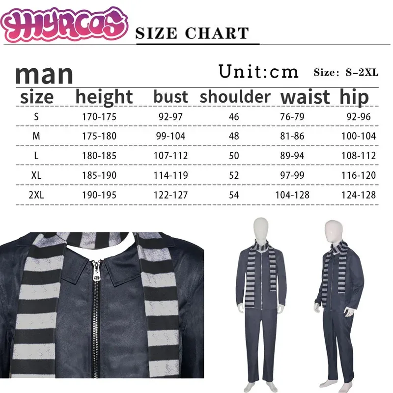 CyMovie DAD Gru Masks Cosplay Costume Gru Cospaly Coat Pants Scarf Mask for Men Disguise Party Fantasy Outfits Halloween Dress-U