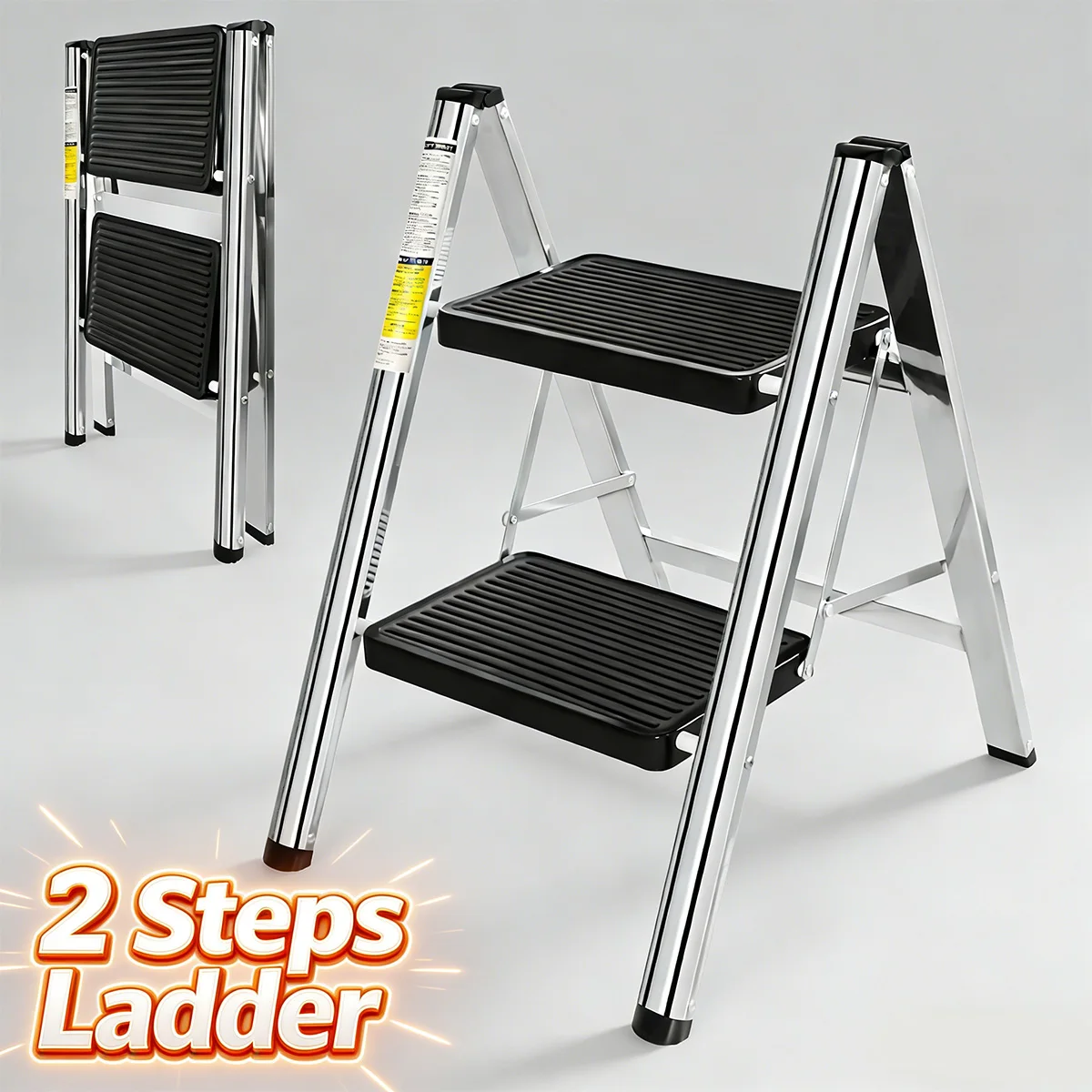 Scala a 2 Gradini, Sgabello Pieghevole con Base Antiscivolo Stabile per Cucina e Casa, Sgabello Pieghevole a Doppio Lato per Adulti
