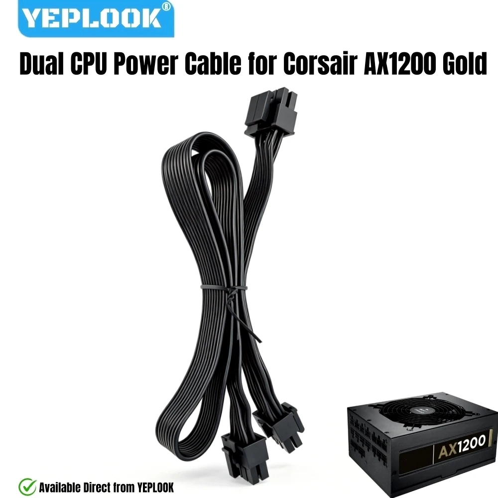 

Dual 8Pin (4+4) CPU Power Cable for Corsair AX1200 1200W Gold Modular Power, 2x 8Pin EPS/ATX12V, 18AWG Tinned Copper Flat Cable
