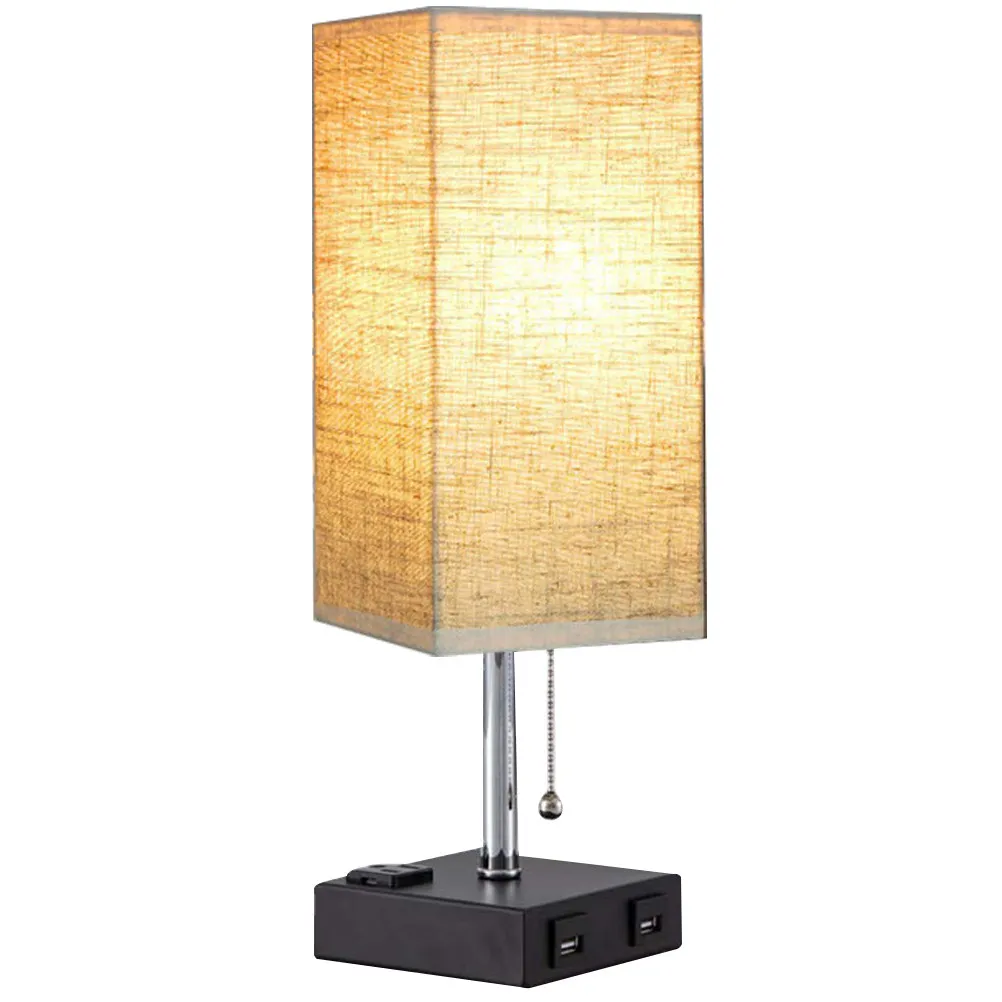 ベッドサイドテーブルランプ-デュアルusbポート付き-3ピンコンセント-ファブリックランプシェード-寝室-リビングルーム-ホームデコレーション-テーブルランプ