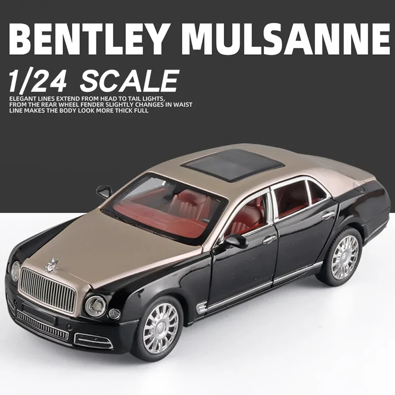 1:24 Bentley Mulsanne Alloy Diecast Model Car Collection Vehicle Simulation Sound & Light Metal Toy Car Toy For Kids Gift A586