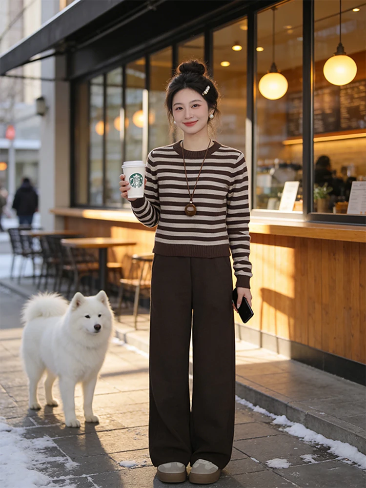 

Женские широкие брюки с подкладкой из флиса цвета карамели, осенне-зимние, прямые, повседневные, с эффектом похудения, струящиеся, с высокой талией, свободного кроя