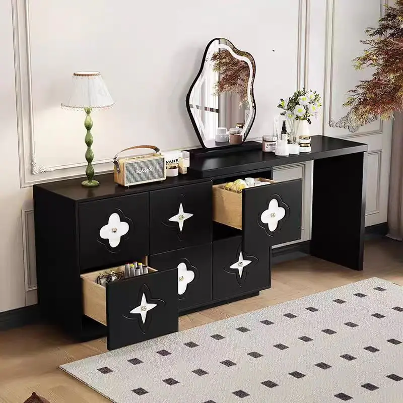 

Bedroom retro designer black dresser chest cabinet integrated shell locker makeup table solid wood makeup table