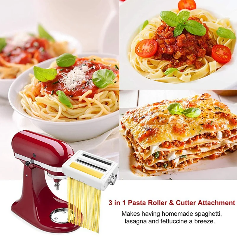 For Kitchenaid 3 In 1 Noodle Makers Parts Fettuccine Cutter Roller Attachment Stand Mixers Pasta Food Processors