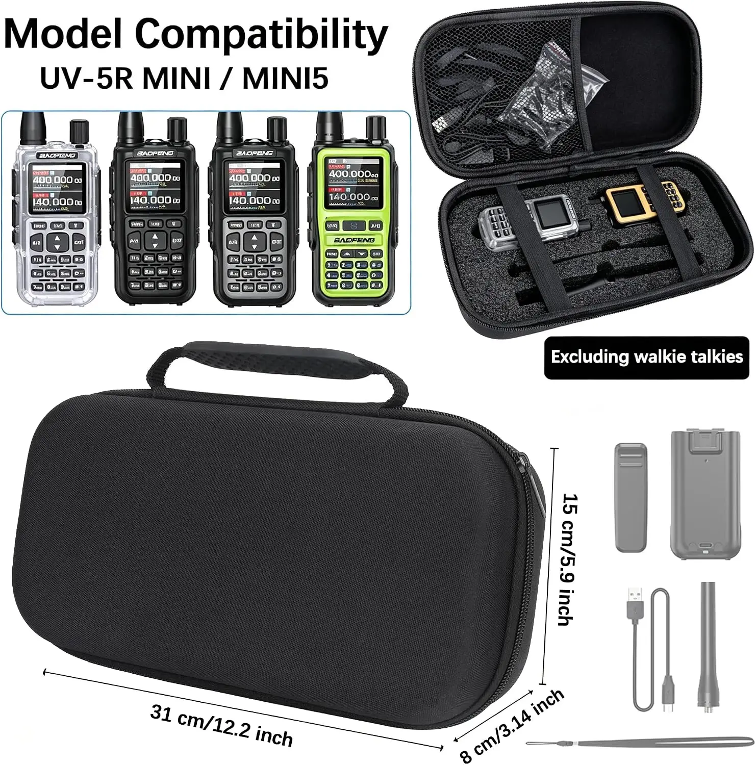 ABBREE UV-5R Mini Walkie Talkie Carrying Case Portable Storage Handbag Protective Bag For BAOFENG MINI 5 Ham Radio Camping