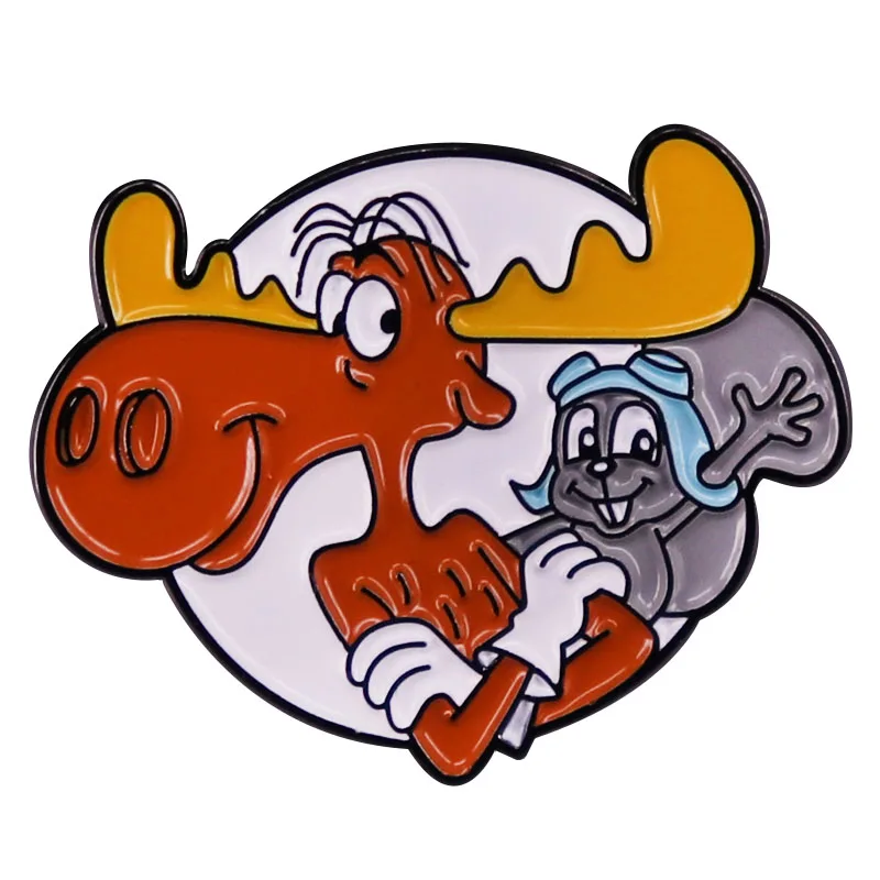 Rocky and Bullwinkle Enamel Pin Comedy Animation Badge Best Friend Gift Decoration