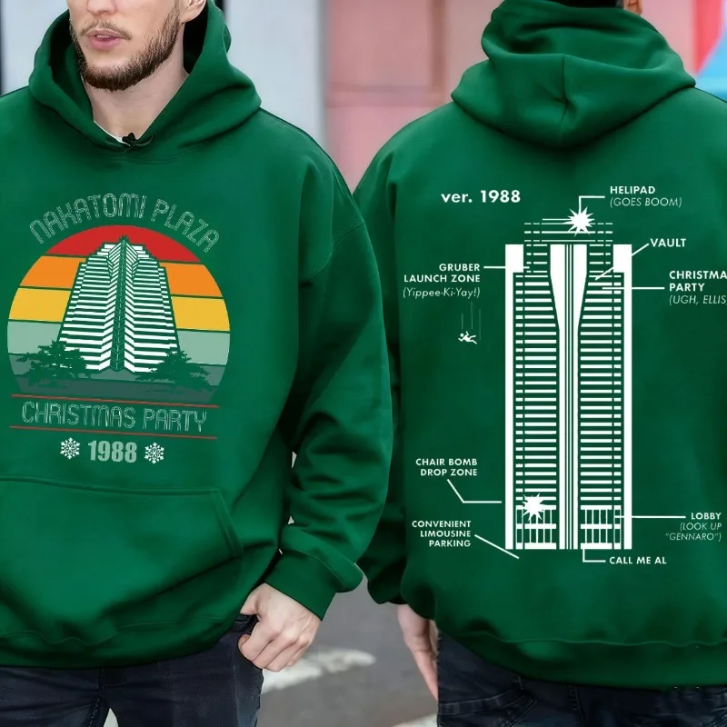 Felpa con cappuccio Hip Hop Nakatomi Plaza Die Hard Movie Festa di Natale 988 Felpa per il tempo libero Bruce Willis Felpa con cappuccio comoda streetwear