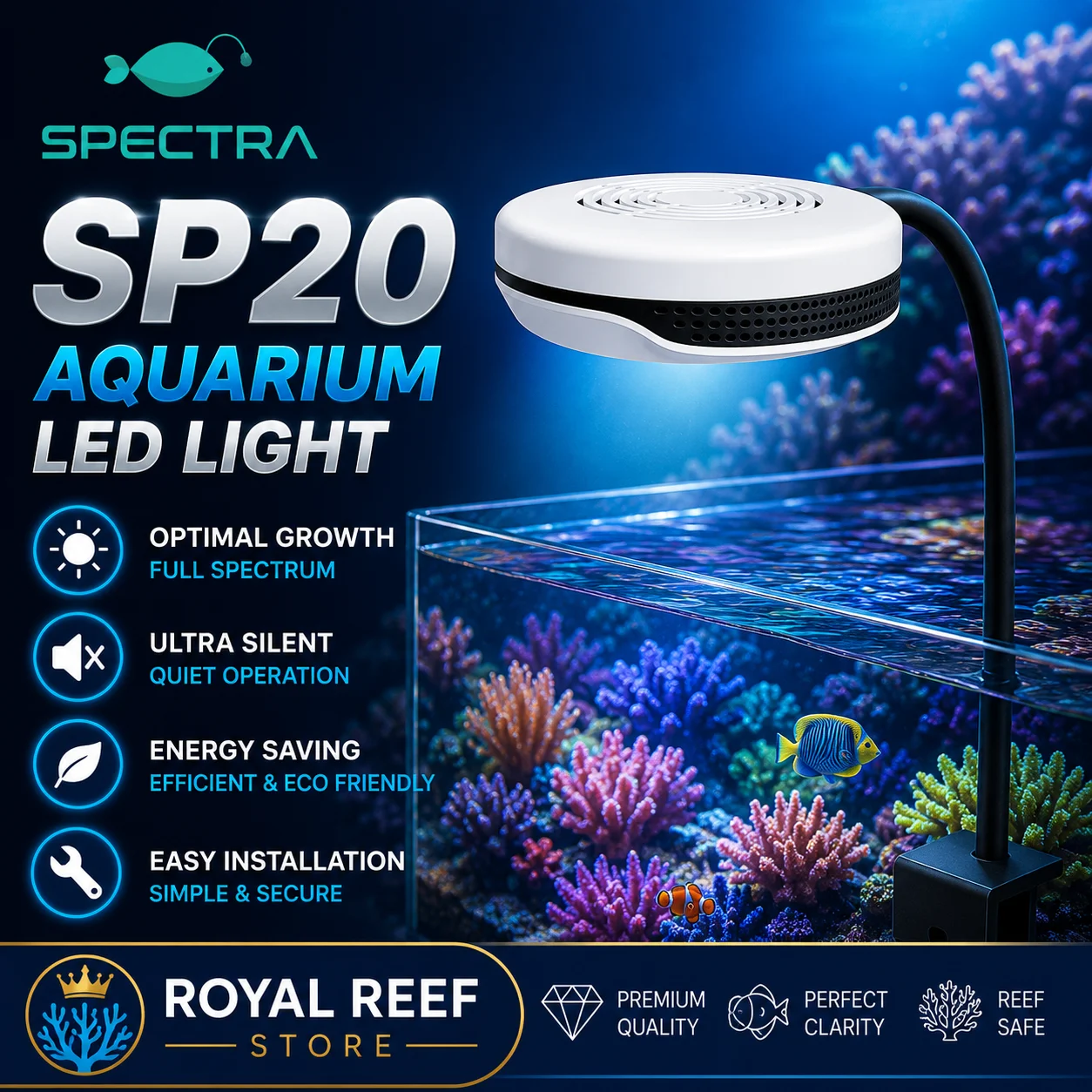 Spectra SP20 20W Aquarium LED Light Full Spectrum Coral Reef Marine Freshwater Saltwater Fish Tank Refugium Lamp