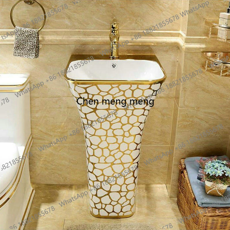 Gold Gorgeous Rectangular Pedestal Sink Ceramic Bathroom Sink With Stand Pedestal Wash Basin With Overflow