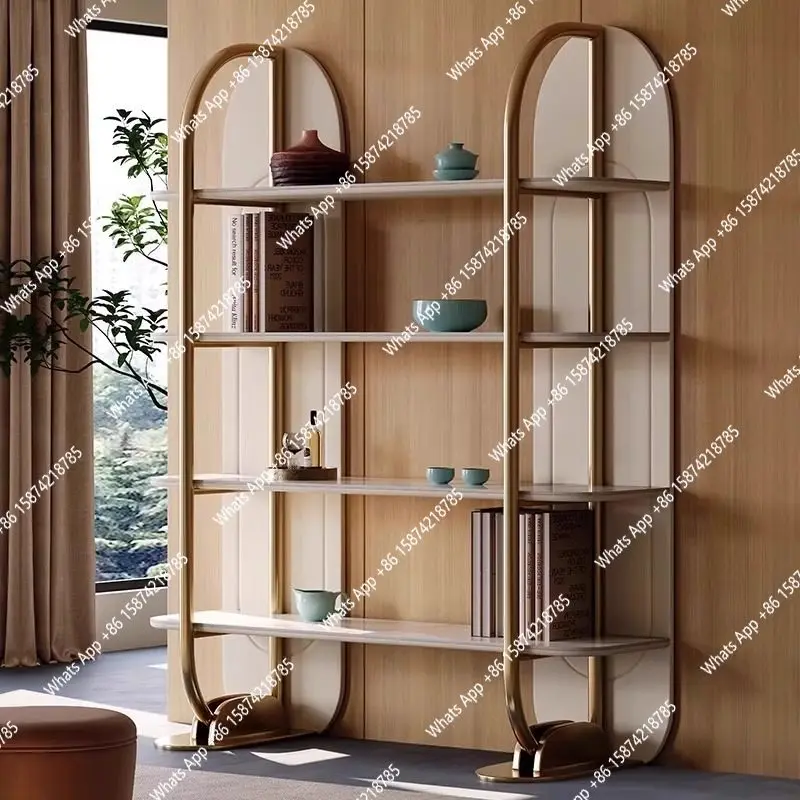 ALight Luxury Style Stainless Steel Bookshelf Home Living Room Floor-to-ceiling Shelf Office Wall Slate Italian Bookcase