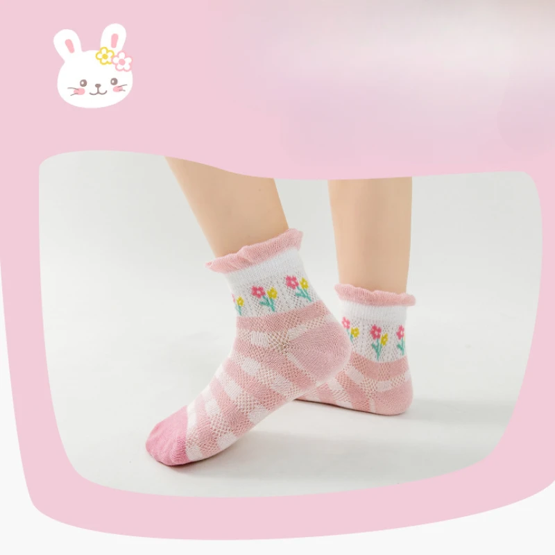 Chaussettes mi-mollet respirantes en coton pour enfants, chaussettes de dessin animé pour enfants, bébés filles, 1-12 ans, printemps, automne, hiver, lot de 5 paires