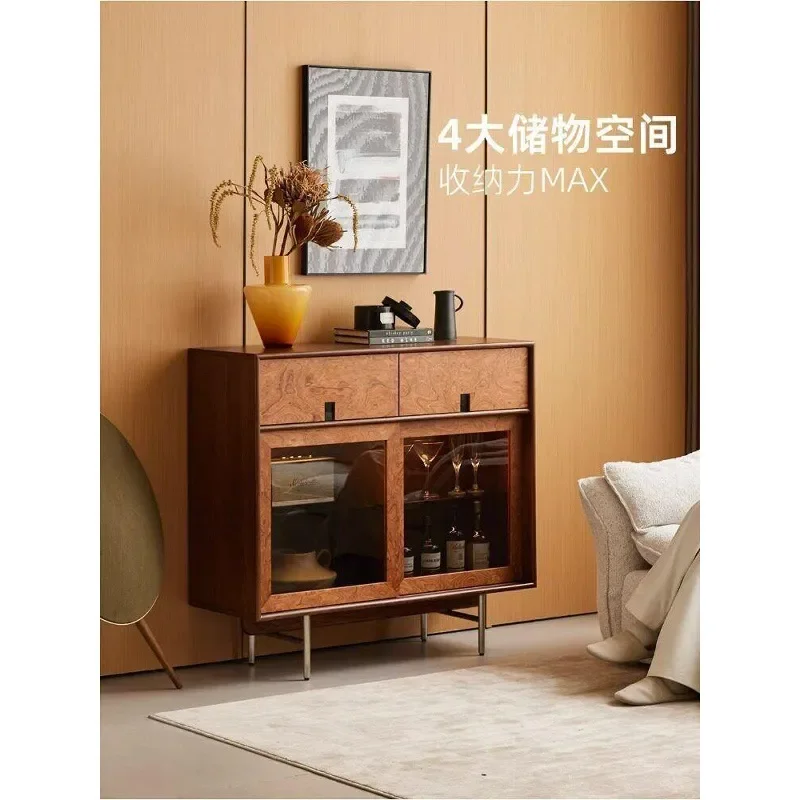 Retro Dining Side Cabinet Solid Wood Storage Locker for Living Room Wall Mounted Medieval Style Integrated Cupboard