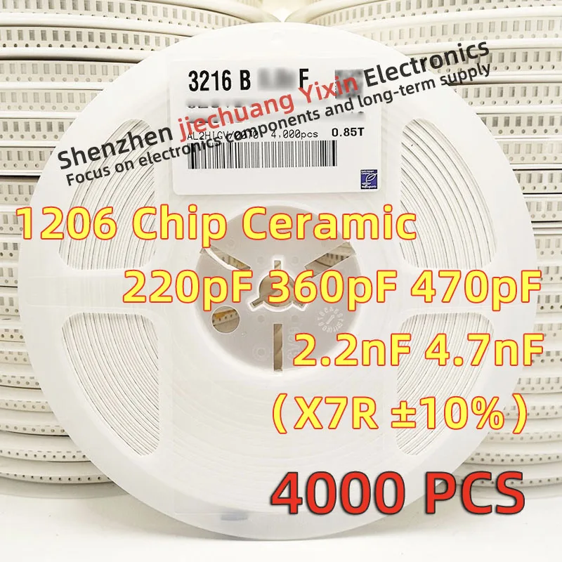 Chip Ceramic Capacitor 1206 220PF 360PF 470PF 2.2NF 4.7NF 50V 10% accuracy X7R material 3216 Capacitance 4000pcs