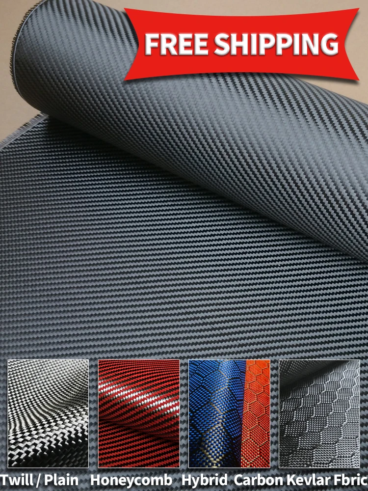 Wysokiej jakości tkanina z włókna węglowego 3K 200/240gsm Twill zwykły 12K UD tkanina o strukturze plastra miodu hybrydowy węgiel Kevlar tkanina posiekana przędza