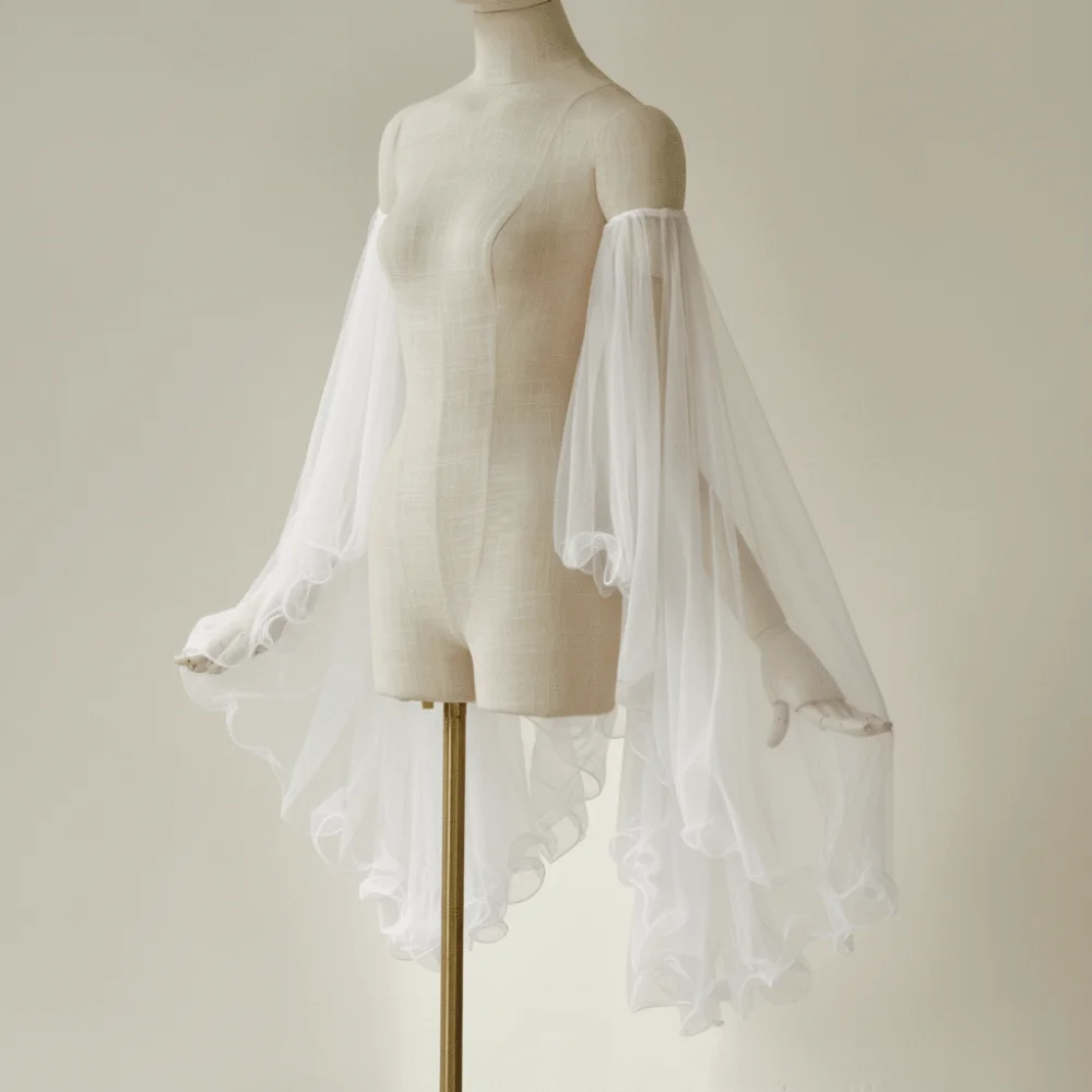 1-ペアエレガントな女性のドレススリーブ取り外し可能な薄手のチュール手袋ロングチュールビクトリア朝のロング手袋コスプレ衣類アクセサリー