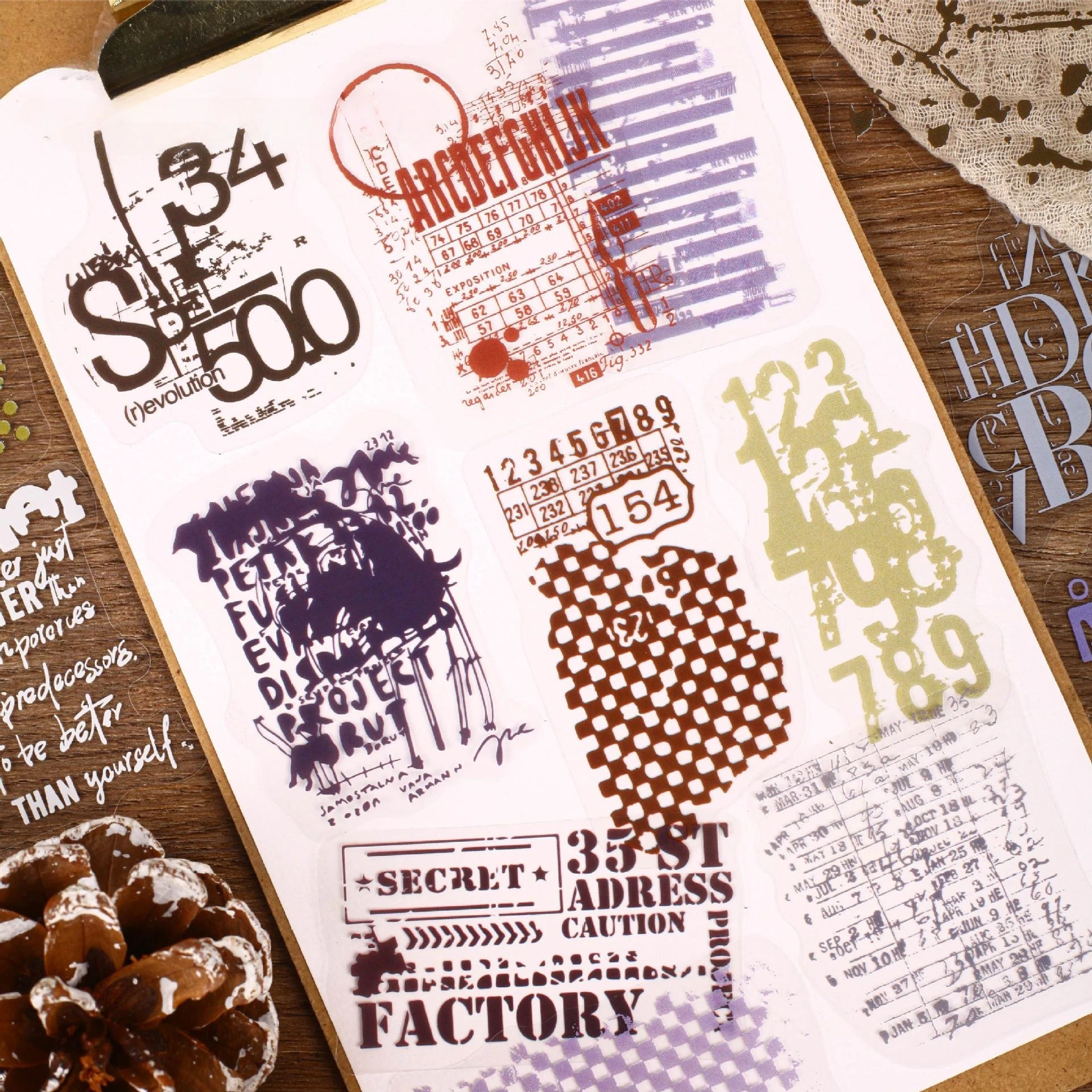 Vintage English Words Pattern Landscape PET Sticker Creative DIY Journal Material Collage Scrapbooking Stationery