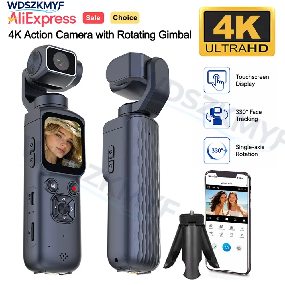 Nuova Videocamera Sportiva 4K Ultra HD 330 ° Videocamera Portatile Rotante Mini DV per Sport all'Aperto e Vlog