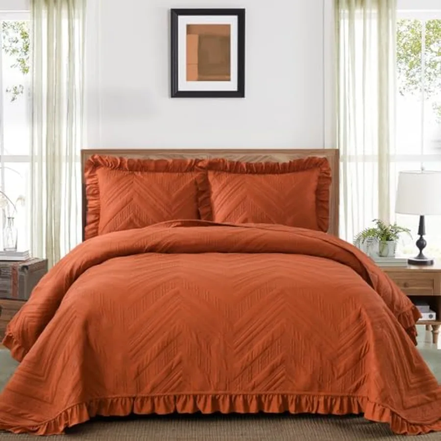 

Осенний комплект постельного белья: стеганое покрывало с оборками, плетеное покрывало-корзина, терракотовое стеганое тонкое одеяло, покрывало для кровати на все сезоны, 3 предмета, А