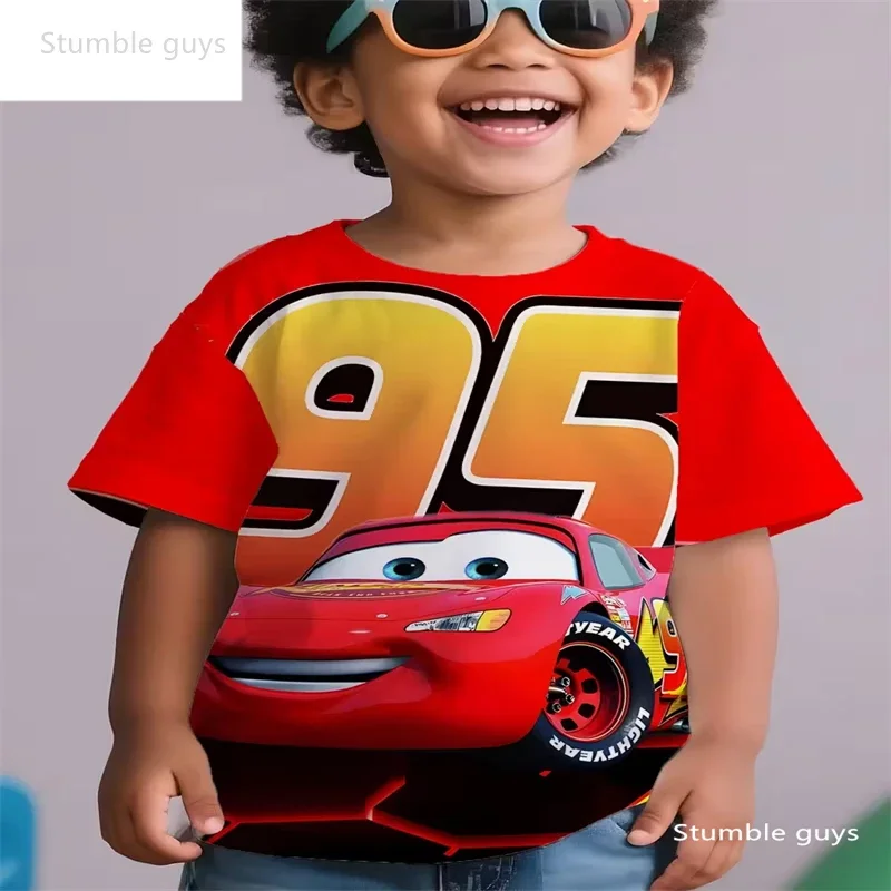 Summer Kids Cars T-Shirt Lightning McQueen Mater Print Short Sleeve Soft Cartton Casual Tops Breathable Cartoon Tees Boys Girls
