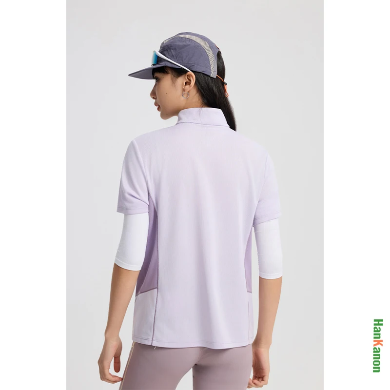Women's Quick-Dry Short-Sleeved Training Top: Elastic Breathable Lightweight for Running & Fitness, Stand-Up Collar Design