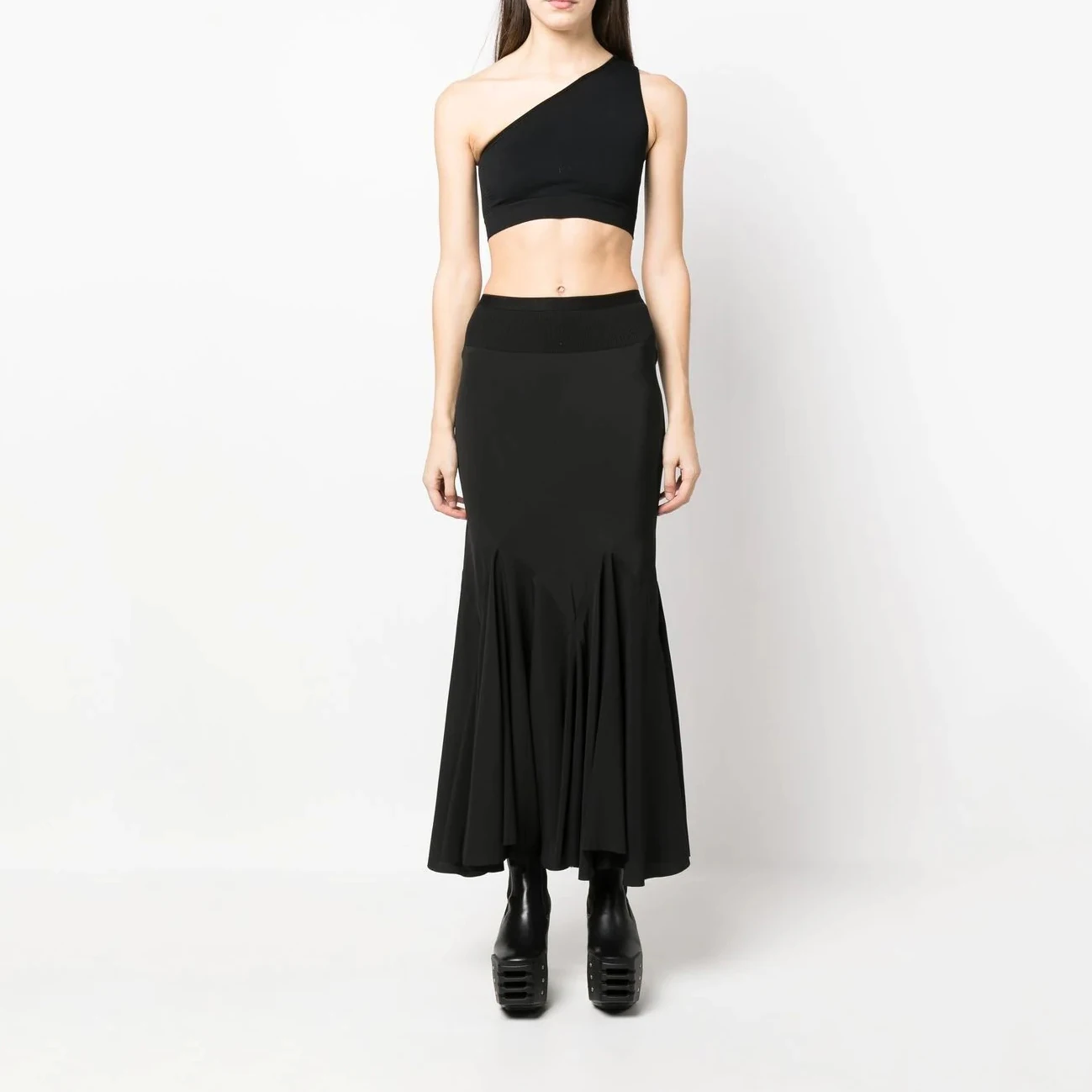 

Threaded diagonal splicing double pleated skirt temperament and elegance y2k asymmetric shrink pleated Women's skirt 2023 new