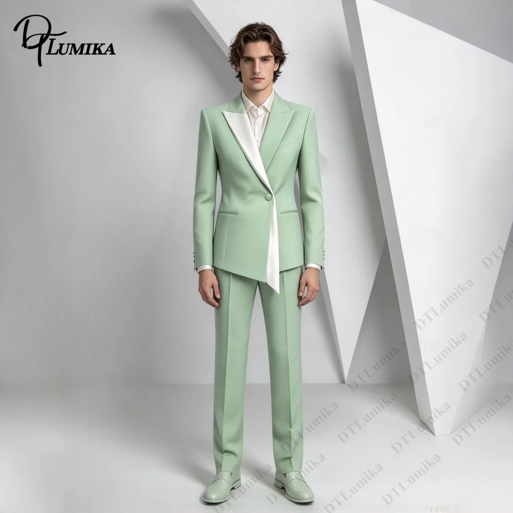 Modern Contrast Color 2 Piece Formal Suit Set for Men, Tuxedo Jacket Pants Set XXS-7XL Blazer & Trousers Bespoke Groom Outfit