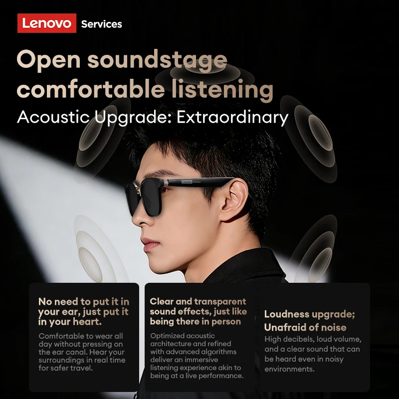 Lenovo GS106 Smart Wireless Glasses Bluetooth 6.0 Photochromic Lenses Sunglasses Hands-Free Music Calls Outdoor Sports Headphone