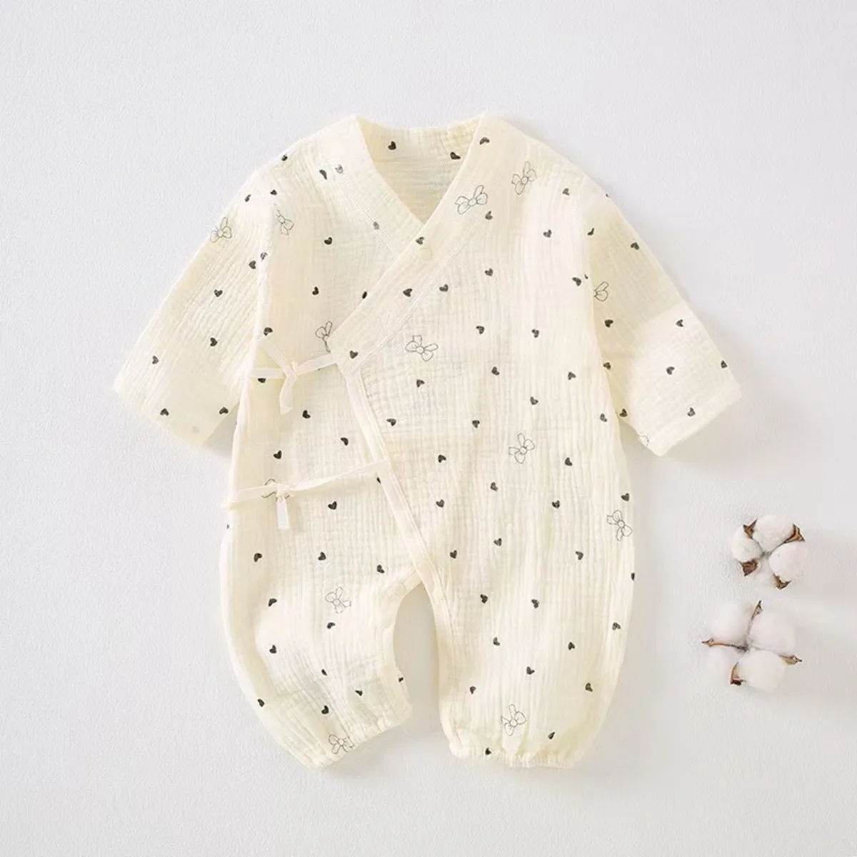 Newborn Cotton Gauze Muslin Romper Summer Soft Skin-friendly Kimono Jumpsuit Breathable Cute Print Infant Onesie Unisex 0-18M