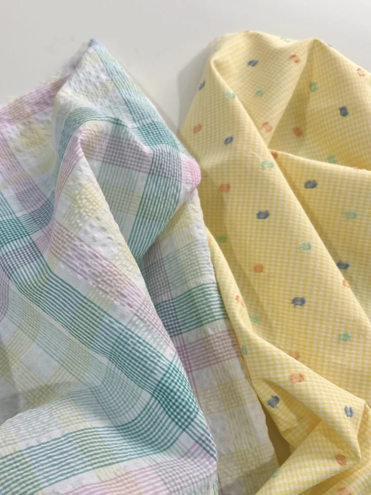 140x50cm Spring Tea Korean ins Style slightly wrinkled bubble cotton yarn-dyed fabric diy shirt and dress fabric by hand