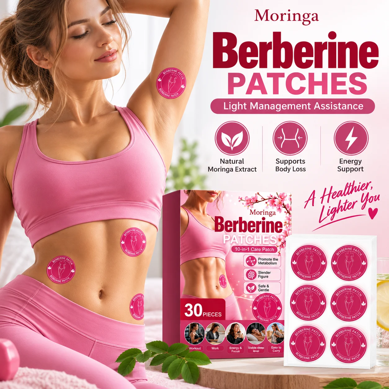 30PCS Moringa Berberine Weight Management Assistance Patch Energy Support Easy to Use Weight Loss Sticker Body Care Patch
