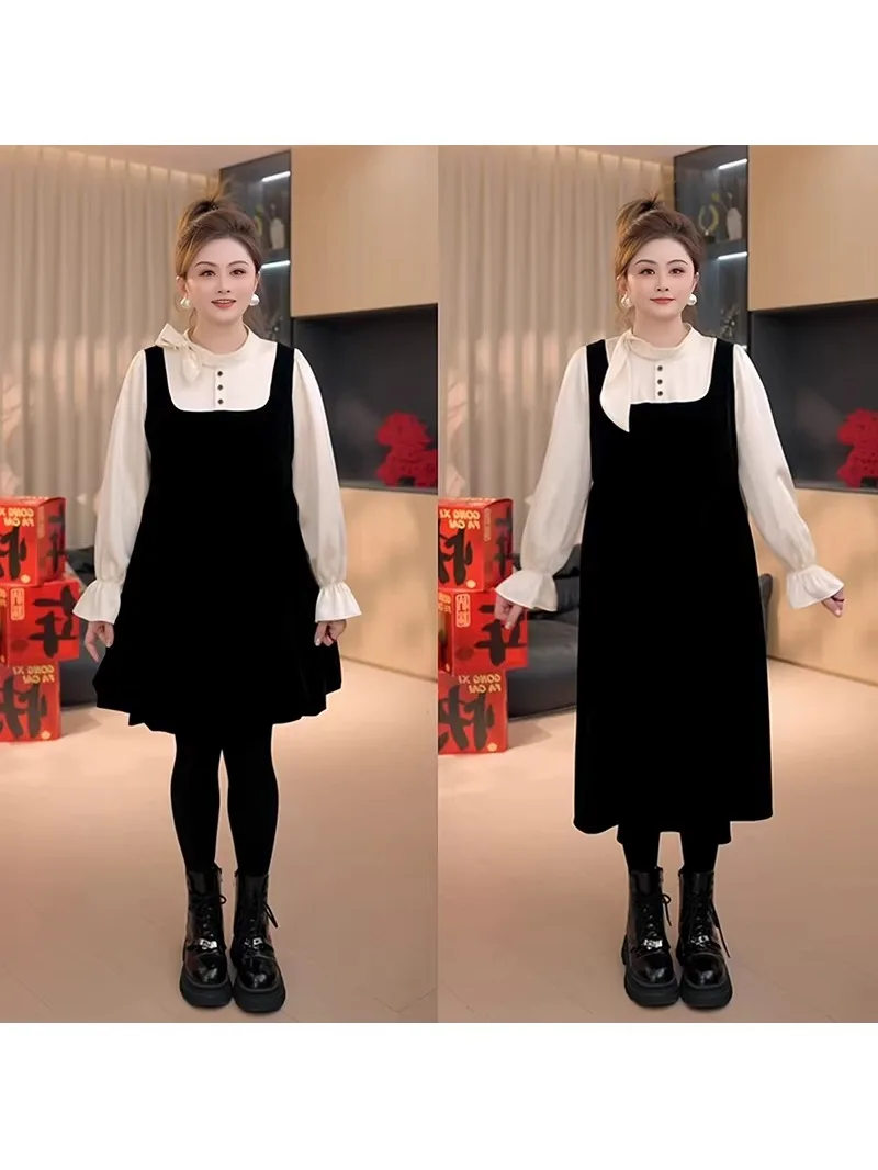 

Женская зимняя юбка-трапеция больших размеров из бархата с эффектом двухслойности, с высокой талией, повседневная, с длинными рукавами