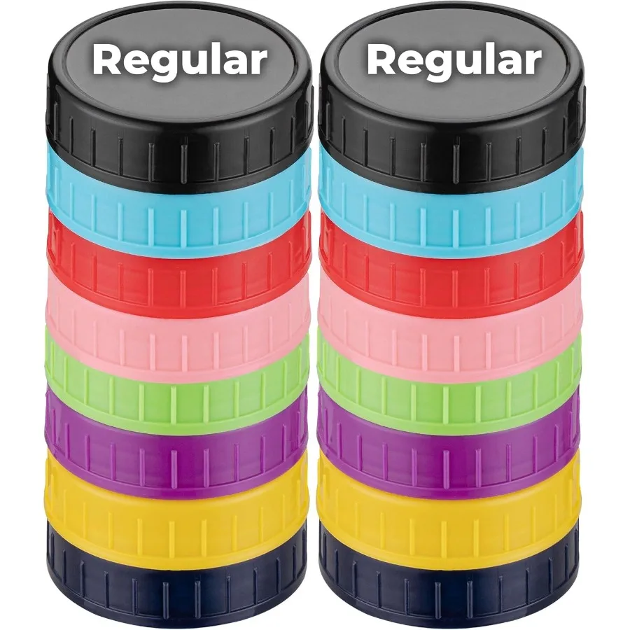 

Пластиковые крышки для консервирования банок Mason, 16 шт., многоразовые крышки для хранения с обычной горловиной и пищевыми силиконовыми уплотнительными кольцами, цветные утечки